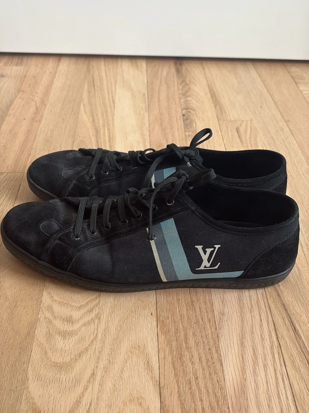 Louis Vuitton Black Sneakers with Blue Stripe